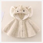 婴儿加绒斗篷卡通宝宝加厚披风立体大象连帽斗篷加绒外套冬季 披风