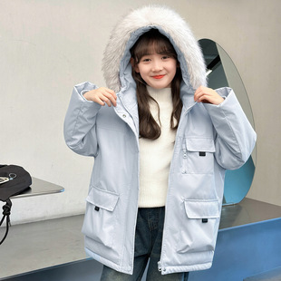 加厚羽绒棉衣外套棉袄 棉服中大童秋冬季 2025女童新款 大毛领冬装