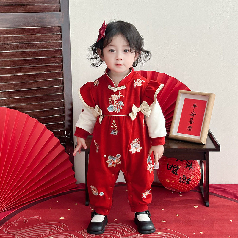 婴儿连体衣冬季加绒婴儿衣服满月百天礼服国风喜庆宝宝衣服拜年服,童装/婴儿装/亲子装,儿童礼服,淘宝优惠券,粉丝福利购,淘宝优惠卷