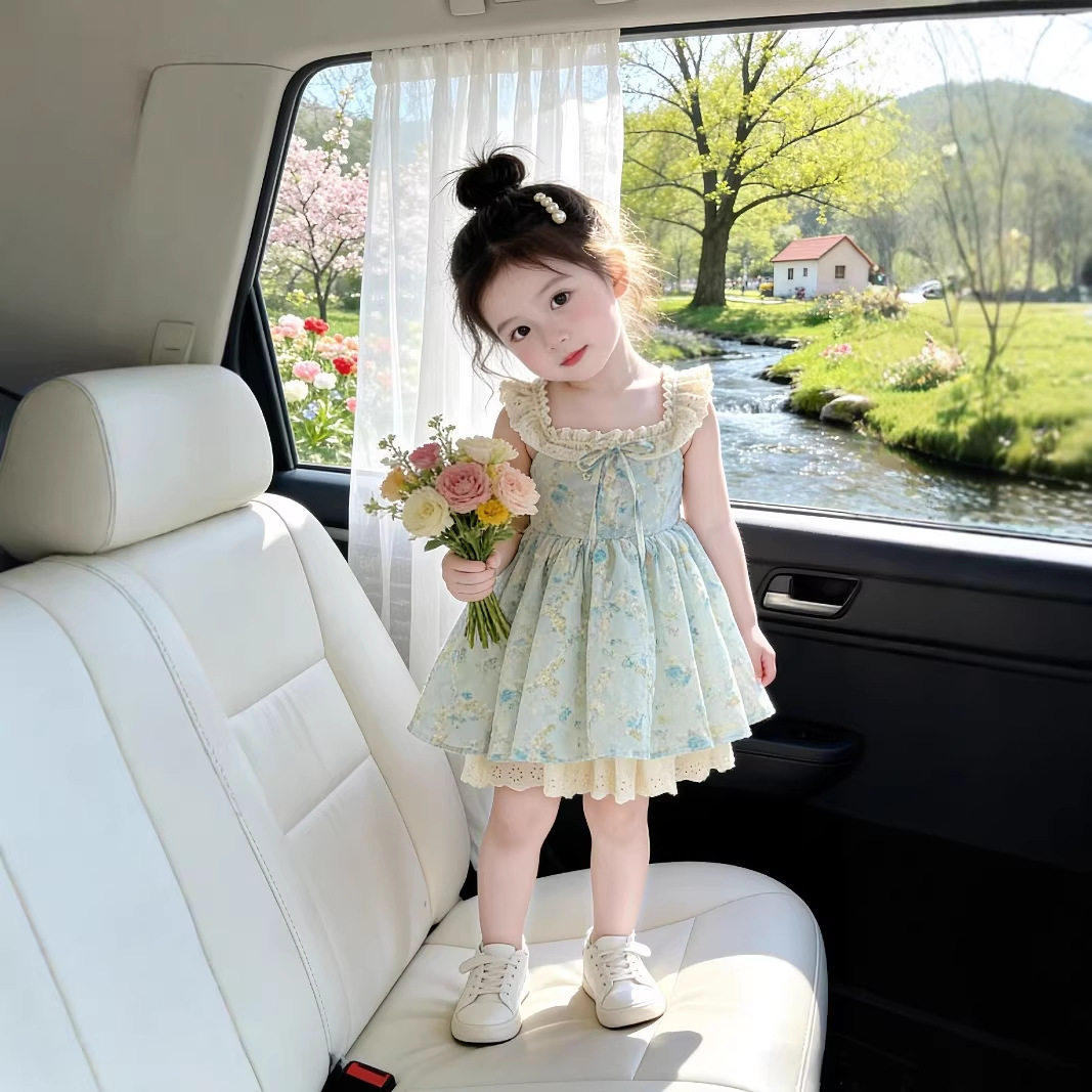 女童碎花小飞袖连衣裙夏季新款
