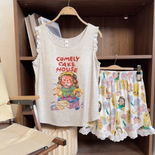 家居服套装 带胸垫可外穿时尚 背心油画卡通女孩 772 新款