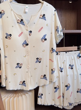 【月亮米奇】~新款短袖带胸垫可外穿休闲时尚家居服套装~22106