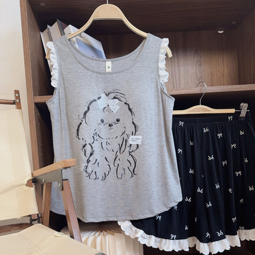 【背心无袖卷毛修勾 】~新款带胸垫可外穿时尚家居服套装~880