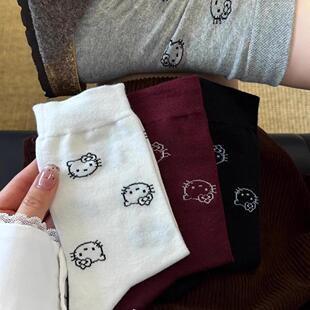 好喜欢kt猫 ～ 10/10韩系卡通可爱图案袜子女减龄网红中筒潮袜