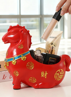 马年大号国潮福实用收纳马玄关客厅家居摆件生肖马新年创意礼品