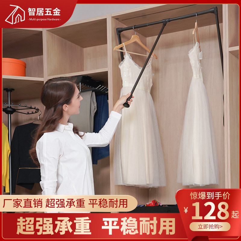 衣帽间衣柜升降挂衣杆双缓冲液压下拉式衣架拉杆衣橱柜伸缩挂衣器_虎窝淘