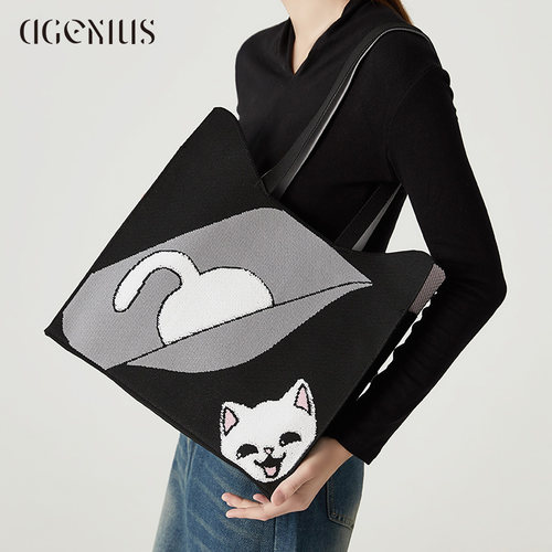 DGENIUS原创托特包包猫咪编织包