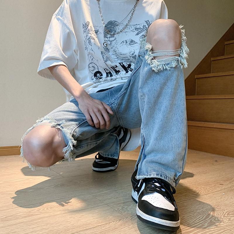 XZ409-1-K634-P55春夏新款膝盖破洞小脚修身牛仔裤男（控68）,男装牛仔裤,星座1514