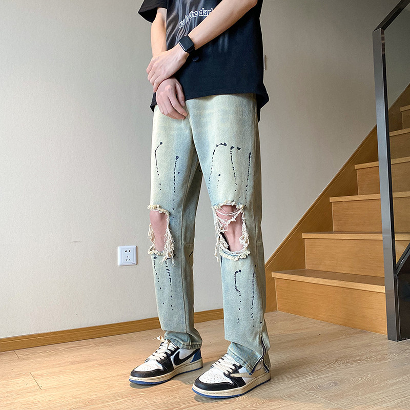 XZ409-1-K640-P60夏季新款破洞小脚牛仔裤男（控75）,男装牛仔裤,星座1514