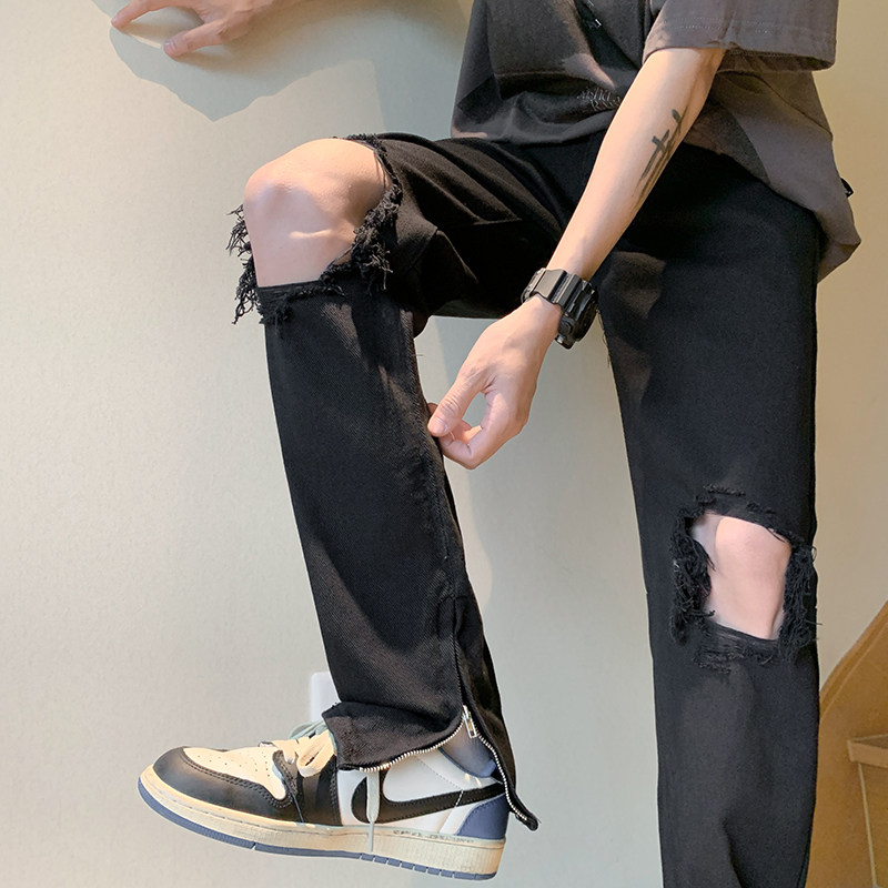 XZ409-1-K634-P55 春夏新款膝盖破洞小脚修身牛仔裤男（控68）图片