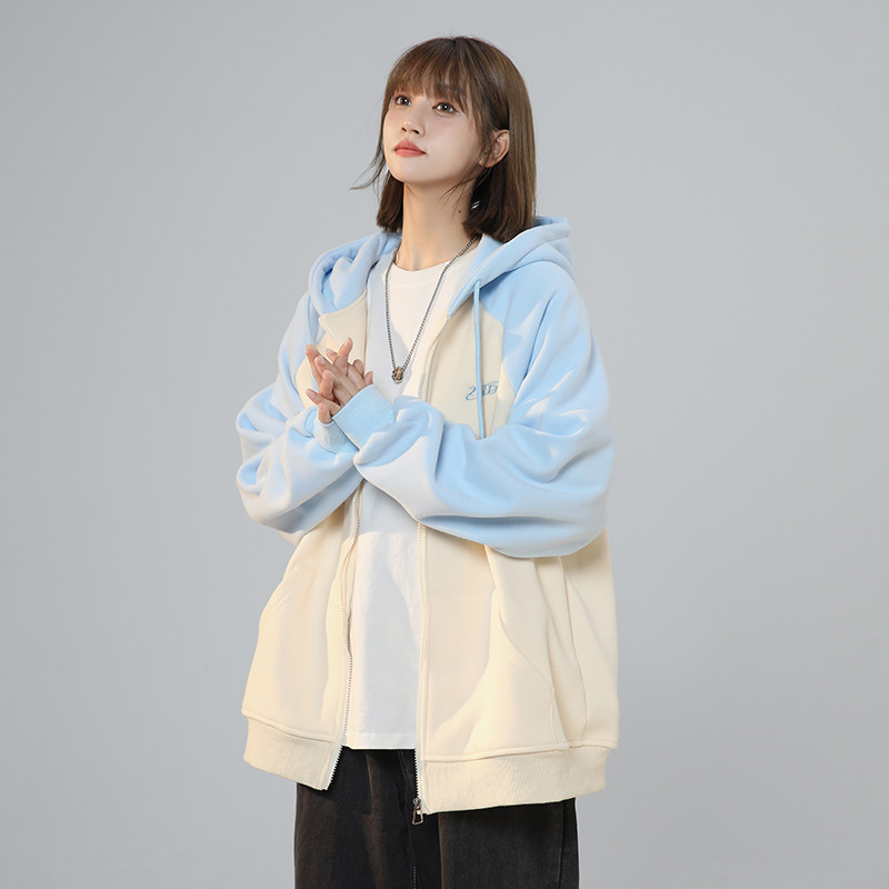 XZ409-1-Y03-P70春季复古插肩袖卫衣开衫连帽宽松外套女（控88）,男装卫衣,星座1514