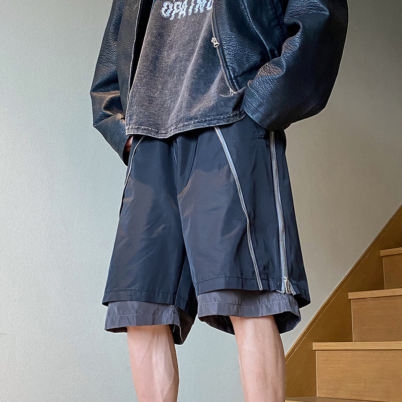 XZ409-1-K651-P45夏季假两件拉链设计宽松运动休闲短裤（控58），男装休闲裤，星座1514