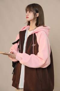 XZ409-1-Y03-P70 秋季复古插肩袖卫衣开衫连帽宽松外套女（控88）图片