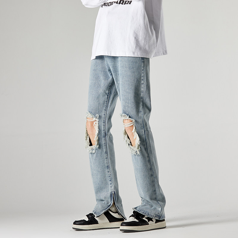 XZ409-1-K634-P55春夏新款膝盖破洞小脚修身牛仔裤男（控68）,男装牛仔裤,星座1514
