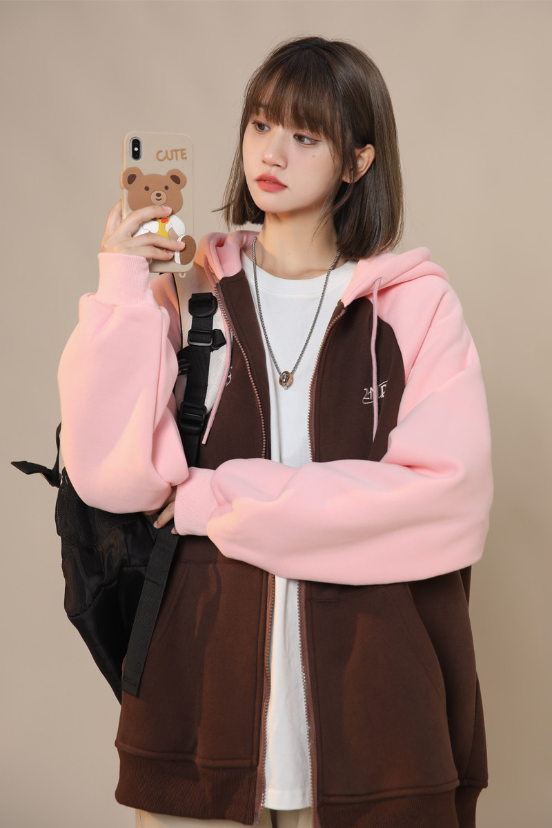 XZ409-1-Y03-P70秋季复古插肩袖卫衣开衫连帽宽松外套女（控88）,男装卫衣,星座1514