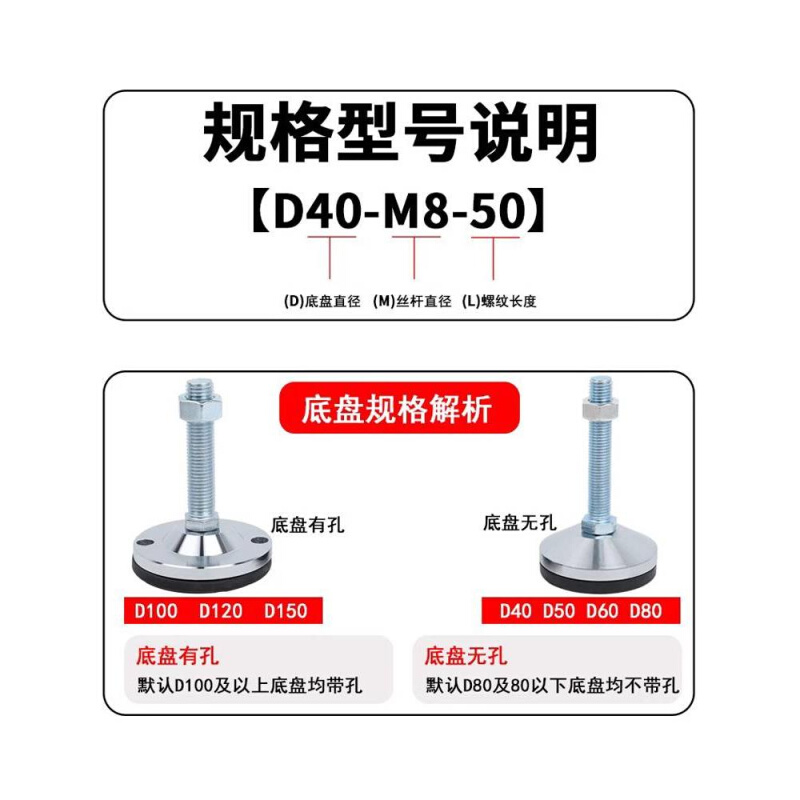 WAL01/02/06-D90-M16/M20-L75/L100/L125/L150不锈钢减震脚杯重型