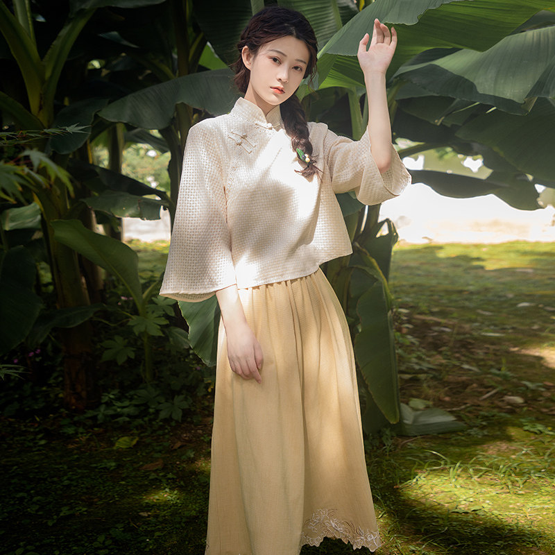 HANFU 여성 당나라 정장 중국 스타일 여성 의류 복고풍 중국 개선 치파오 버튼 탑 고대 스타일의 새로운 중국 스타일 정장