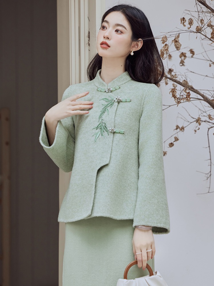 唐装女秋冬中国毛呢新中式外套