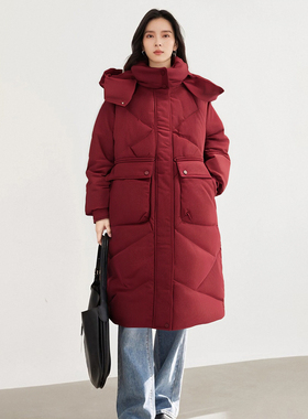 YPUT长款连帽厚款宽松休闲羽绒服YHG411205G