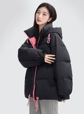 女士时尚休闲连帽短款面包服羽绒服YHF211413G