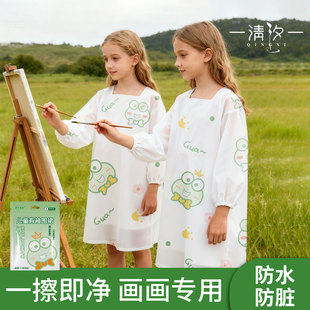 卡通儿童围裙套装 画画衣防水罩衣宝宝反穿吃 儿童美术绘画衣服