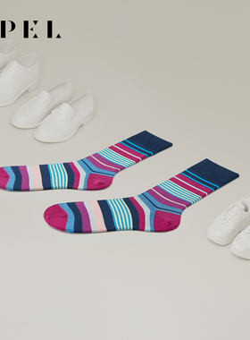 APEL丝光匹马棉条纹情侣袜子男中筒袜透气女百搭高端精品潮棉袜