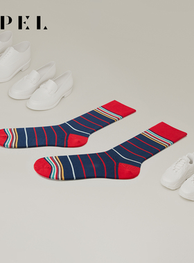 APEL丝光匹马棉条纹情侣袜子男中筒袜透气女百搭高端潮新年红棉袜