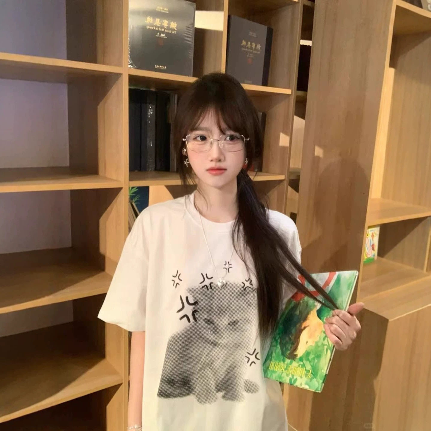 美式正肩白色短袖t恤女2026新款设计感小个子宽松慵懒风半袖上衣
