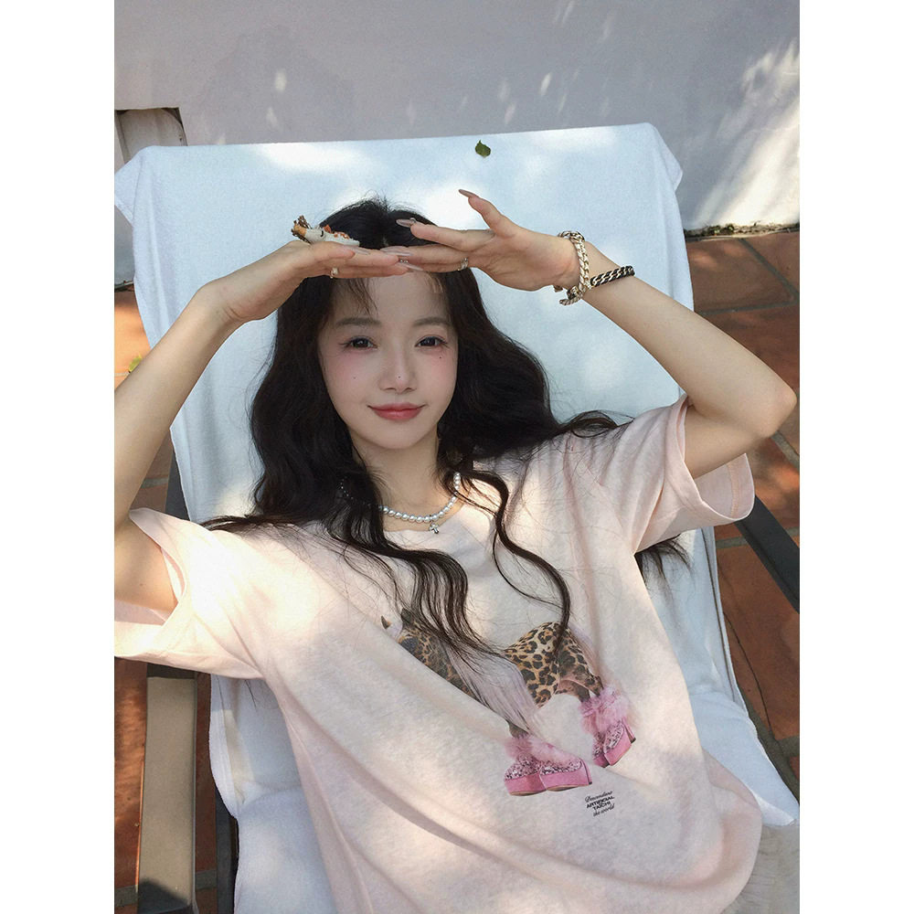 日系甜美卡通短袖T恤女夏新款印花圆领宽松小众显白百搭减龄上衣