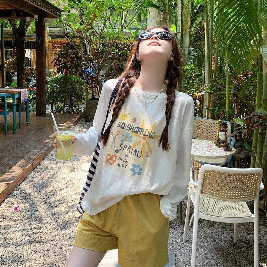 2025新款遮屁股纯棉长袖t恤女中长款宽松大码上衣内搭打底衫秋季