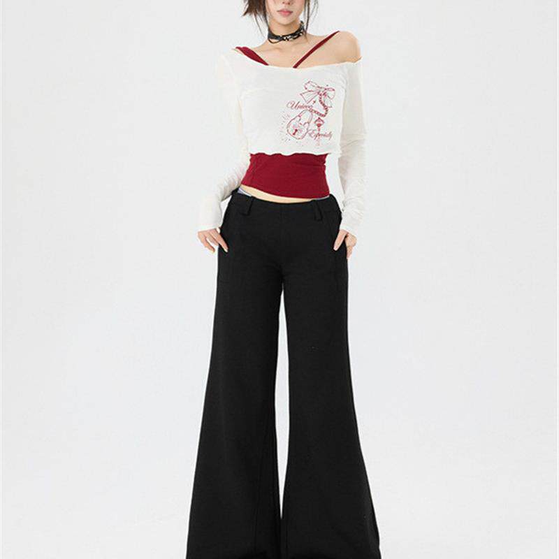 女装#美式气质简约百搭微喇裤低腰显瘦休闲遛弯慵懒喇叭卫裤