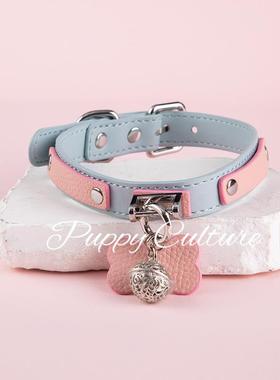 puppy*真皮项圈choker铃铛脖圈k9颈圈颈带外出饰品牵引男女M 刻字