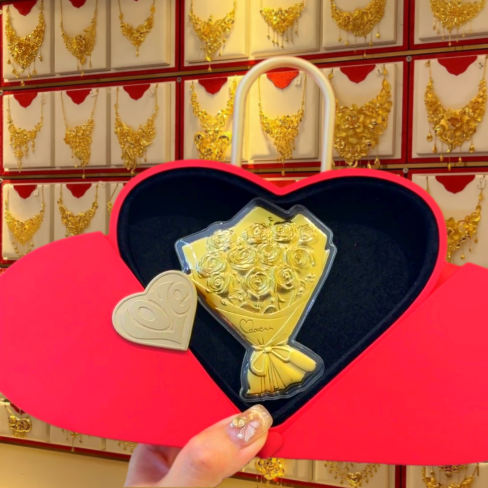 水贝足金999黄金玫瑰花束蛋糕礼盒版送老婆金币生日礼物送女友