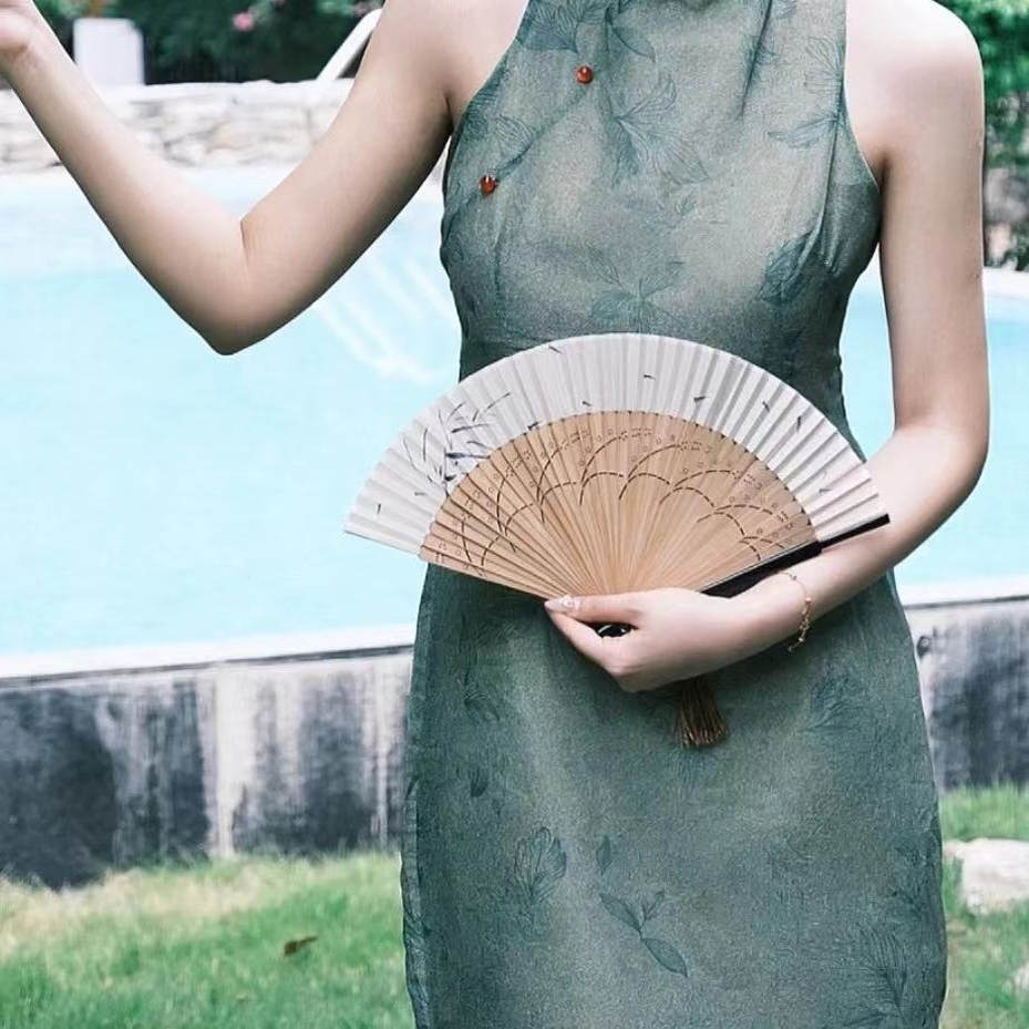 小清新折扇女素雅竹扇子中国风旗袍走秀折叠扇复古风汉服舞蹈折扇