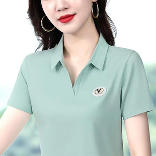 宽松中年妈妈洋气polo衫 短袖 上衣时尚 夏季 翻领t桖 t恤女2025年新款