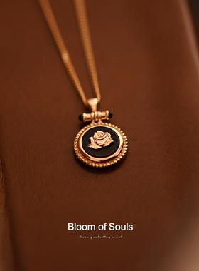 《禁忌之歌》原创设计纯银黑玛瑙轻奢复古项链玫瑰法式吊坠锁骨链