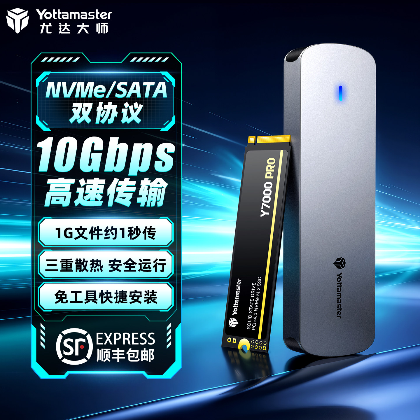 尤达大师M.2固态硬盘盒子sata双协议nvme硬盘外接盒SSD外置读取器