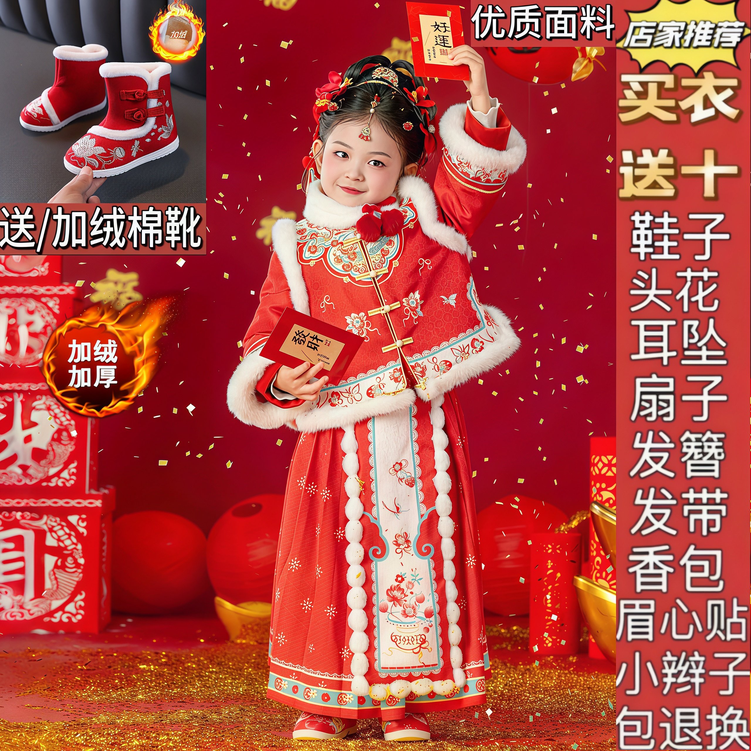 女童汉服国风冬装马面裙套装2025新款古装儿童马年新年拜年服冬季,童装/婴儿装/亲子装,汉服,淘宝优惠券,粉丝福利购,淘宝优惠卷
