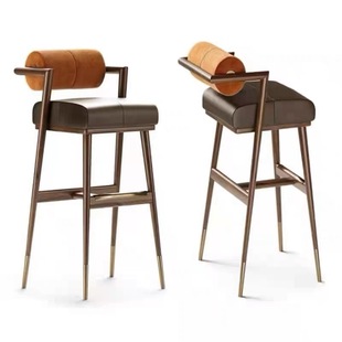 北欧轻奢实木吧椅酒吧高脚凳前台酒吧椅复古简约吧台椅北欧高脚椅