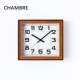 CHAMBRE日本原装 复古木质方形挂钟家用卧室静音石英钟 进口日式