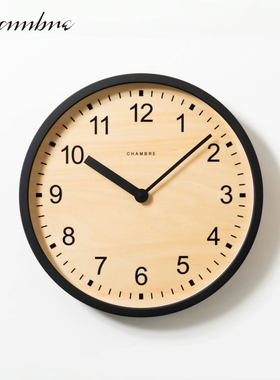 CHAMBRE日本进口现代简约实木挂钟15英寸静音家用客厅石英钟073BK