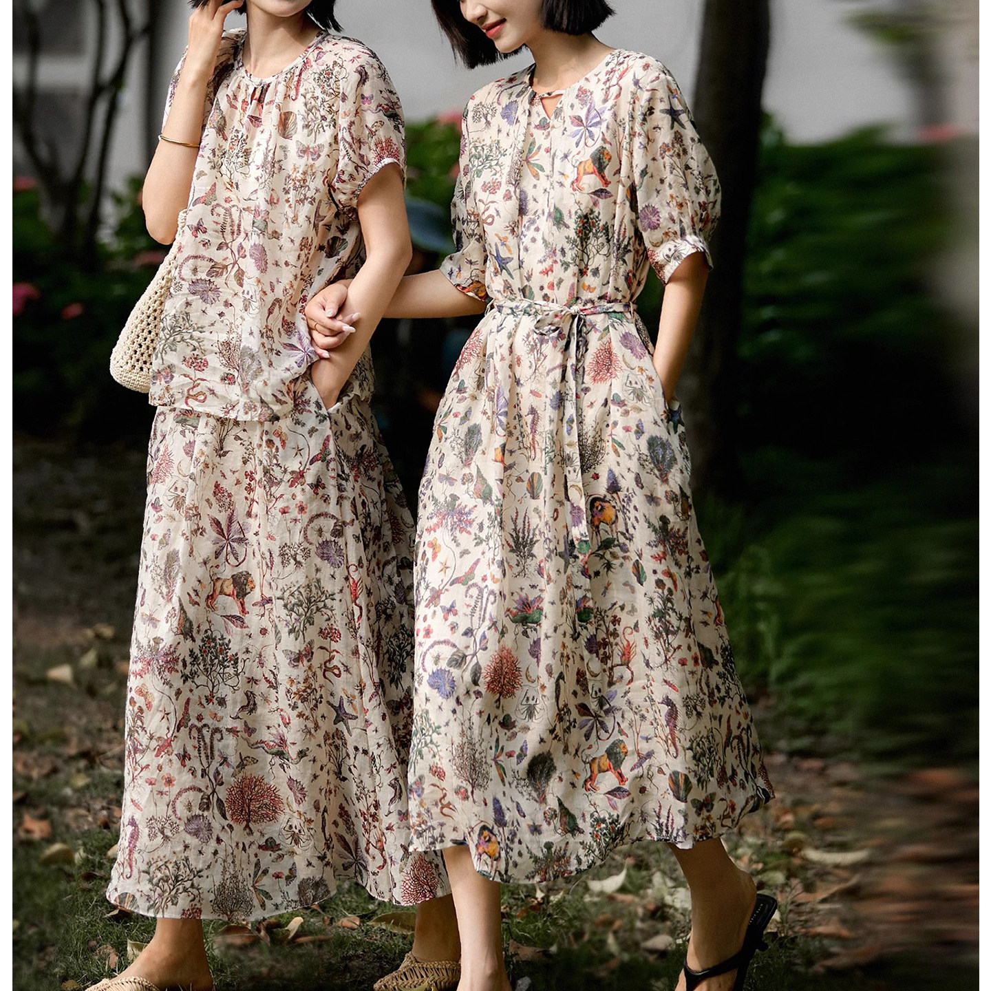 100%苎麻印花连衣裙/半身裙/衬衫/上衣全棉内衬轻薄透气度假风,女装/女士精品,汉服连衣裙,淘宝优惠券,粉丝福利购,淘宝优惠卷