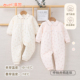 偶园 婴幼儿女宝中棉200g开裆连体爬爬服哈衣柔软春秋 浅蕊稚趣