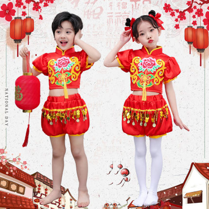 六一儿童喜庆中国红梦娃演出服男女童幼儿园开门红灯笼舞蹈表演服