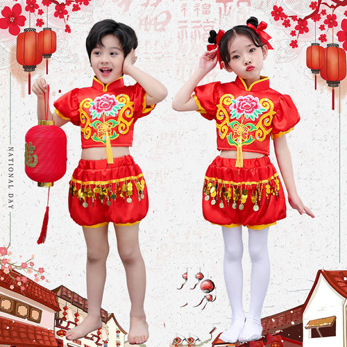 儿童中国红喜庆灯笼舞蹈服