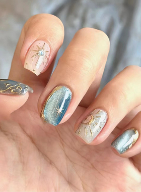 星月神话 纯手工穿戴甲显白气质短款ins高级感成品可拆卸美甲贴片