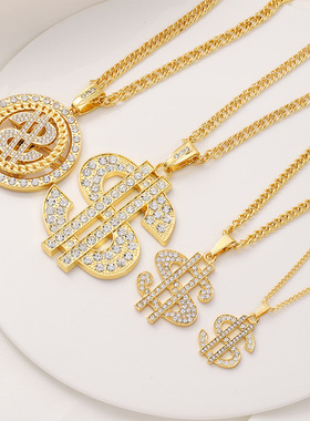 women necklace chocker直供项链仿真美元符镶钻首饰吊坠专供轻奢