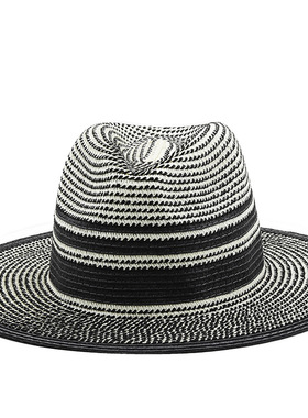 草帽western cowboy hat 现货草帽拼色巴拿马礼帽夏季情侣防晒帽