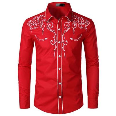 man western cowboy shirts men西部牛仔衬衫男跨境时尚刺绣衬衫
