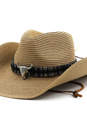 草帽Sun Straw Beach Hats Men Women Cosplay Cap夏季男士西部